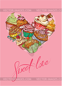 Праздничная открытка с декоративными сладких кексов в - векторный клипарт