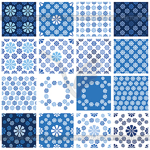 Set of seamless patterns - blue floral ornament - vector image