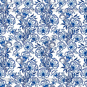 Seamless blue floral pattern. Background in style o - vector image