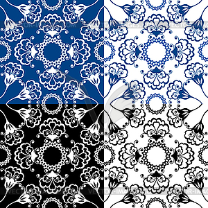 Seamless blue color and black and white floral - vector image