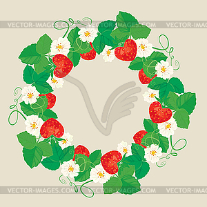 Circle ornament with Strawberries in heart shapes - color vector clipart