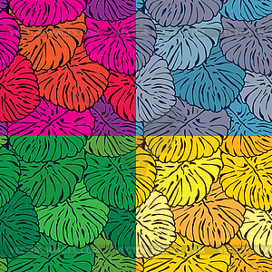 Set of seamless patterns with palm trees leaves in - vector image