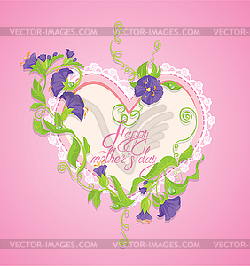 Happy Mother`s Day card. Heart is made of lace - vector image