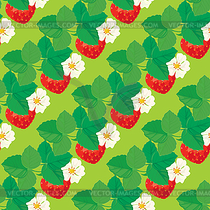 Seamless pattern with Strawberries with flowers - vector image