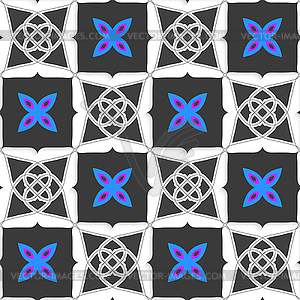 Geometrical ornament with gray squares and blue - vector clip art