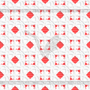 White geometrical ornament with red textured details - vector image