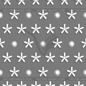 White small snowflake shapes with dots on gray - vector EPS clipart