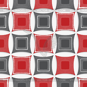 Геометрический орнамент с красными и серыми квадратами - стоковое векторное изображение