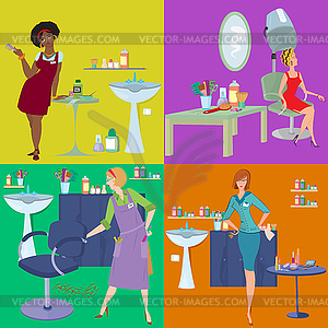 Beauty salon spa customers and workers flat people - vector image