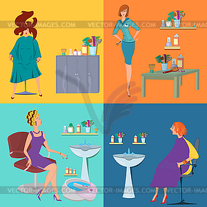 Beauty salon spa customers flat people - vector clipart