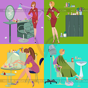 Beauty salon spa employees flat people and furniture - vector clipart / vector image