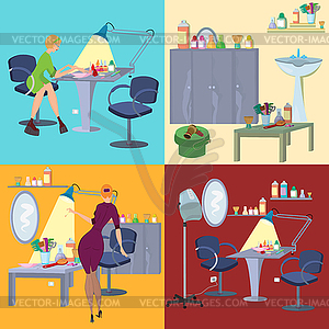 Beauty salon spa flat people and furniture - vector image