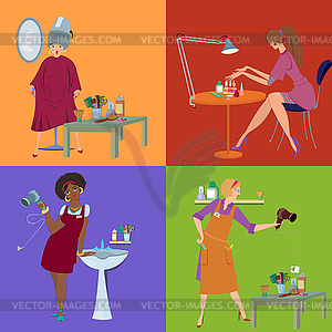 Beauty salon spa team and customers flat people - vector clip art