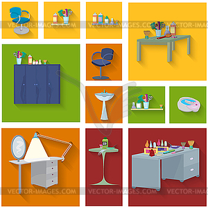 Beauty spa furniture icon set flat design - vector EPS clipart