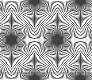 Monochrome striped hexagons forming black stars - vector image