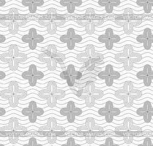 Gray four pedal geometric flowers on continues lines - vector clip art