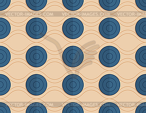 Retro fold blue circles on waves - vector image