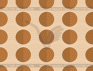 Retro fold brown circles on bulging waves - vector clipart