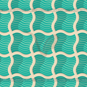 Retro fold light green striped wavy squares - vector image