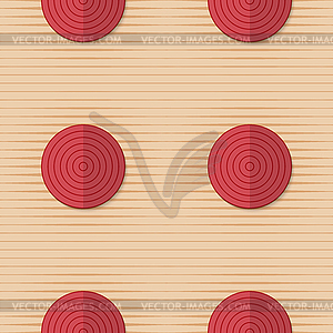 Retro fold red circles on stripes - vector image