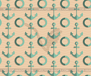 Retro fold sea green anchors - vector image