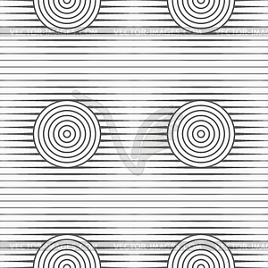 Slim gray offset circles on stripes - vector image