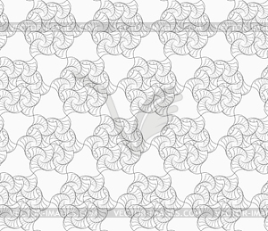 Slim gray striped twisted flowers in grid - white & black vector clipart