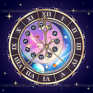 Zodiac signs, astrological clock - vector image