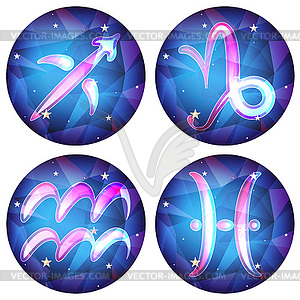 Zodiac signs in form of crystal, set - vector image
