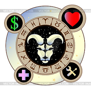 Signs of zodiac icons medicine, work, heart, - vector clipart