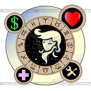 Signs of zodiac icons medicine, work, heart, - vector image