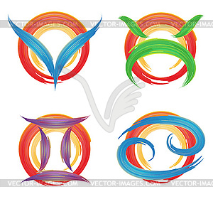 Set of signs zodiac watercolor brushes, - vector clipart