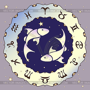 Pisces zodiac sign, - color vector clipart