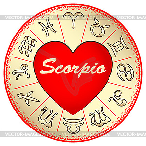 Zodiac sign Scorpio, for lovers on Valentine`s day, - vector image