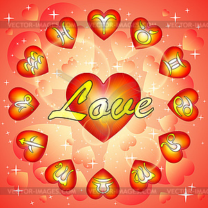 Signs of zodiac on Valentine`s day, horoscope for - vector clipart