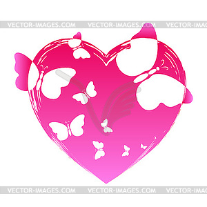 Watercolor heart with butterflies - vector image