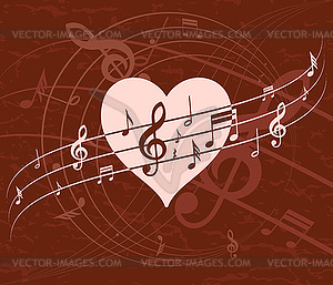 Background with heart and music - vector image