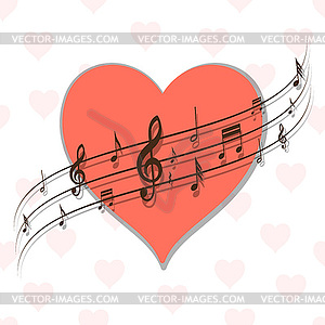 Background with heart and music - vector clipart