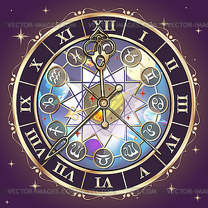 Astrological clock - color vector clipart