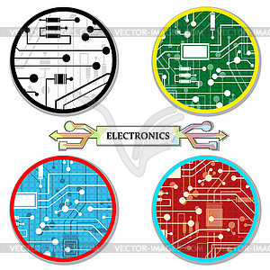Electronic circuit, set round-icons - vector image