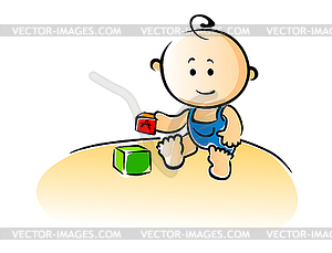 Cartoon boy playing with building blocks Vector Image