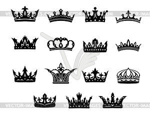 Black and white royal crowns set - vector image