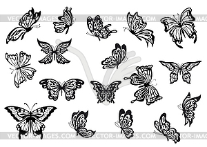 Set of black and white butterflies - vector clipart