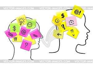 Multitasking man and woman with sticky memos - vector image