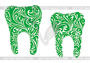 Teeth with floral and foliate patterns - stock vector clipart