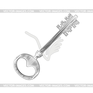 Vintage black and white key - vector clip art