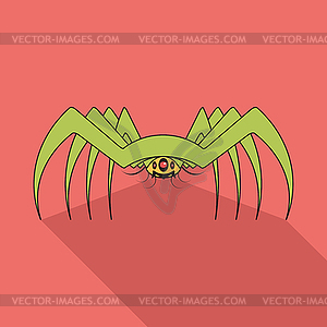 Spider flat icon with long shadow - vector clip art