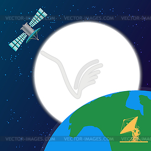 Космического спутника на орбите над землей - стоковый клипарт