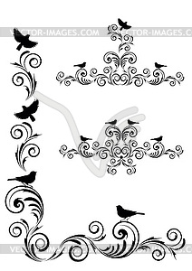 Угол виньетка с орнаментом и птиц - клипарт в векторе / векторное изображение