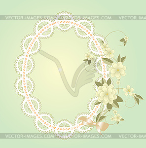 Background with lace frame with flowers and ribbons - vector clip art